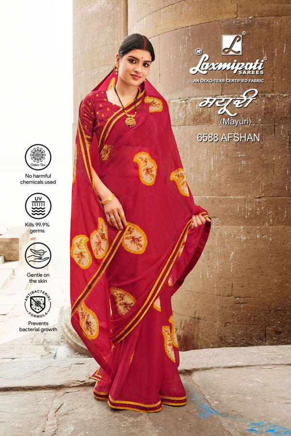 Laxmipati Mayuri 6588 Red Chiffon Saree