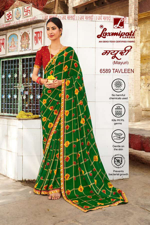 Laxmipati Mayuri 6589 Green Chiffon Saree