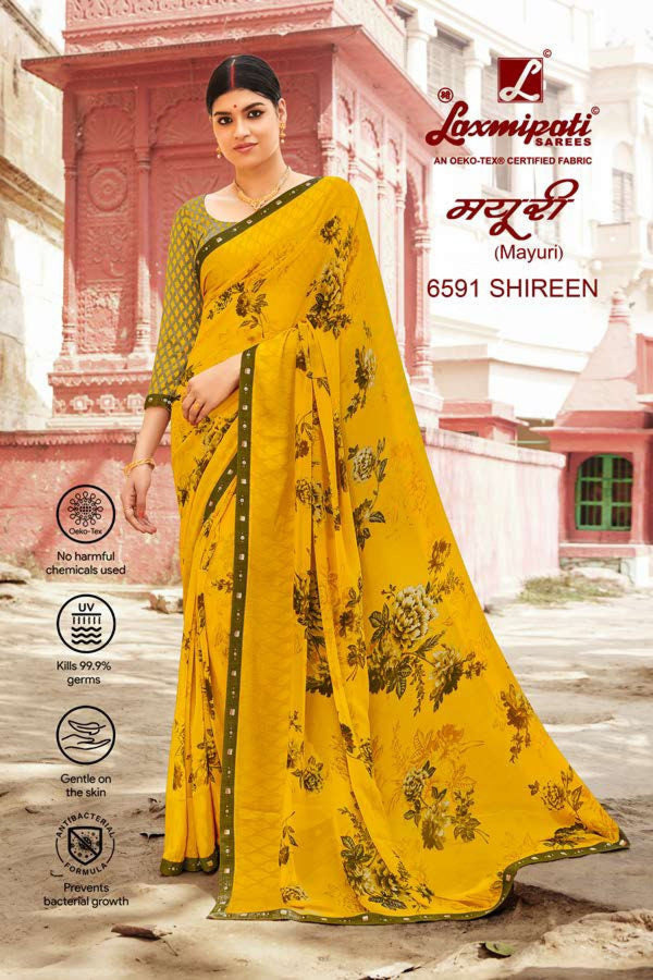 Laxmipati Mayuri 6591 Yellow Georgette Saree