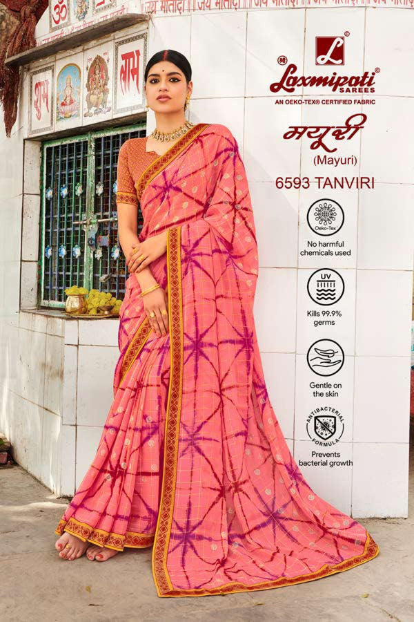 Laxmipati Mayuri 6593 Pink Chiffon Saree