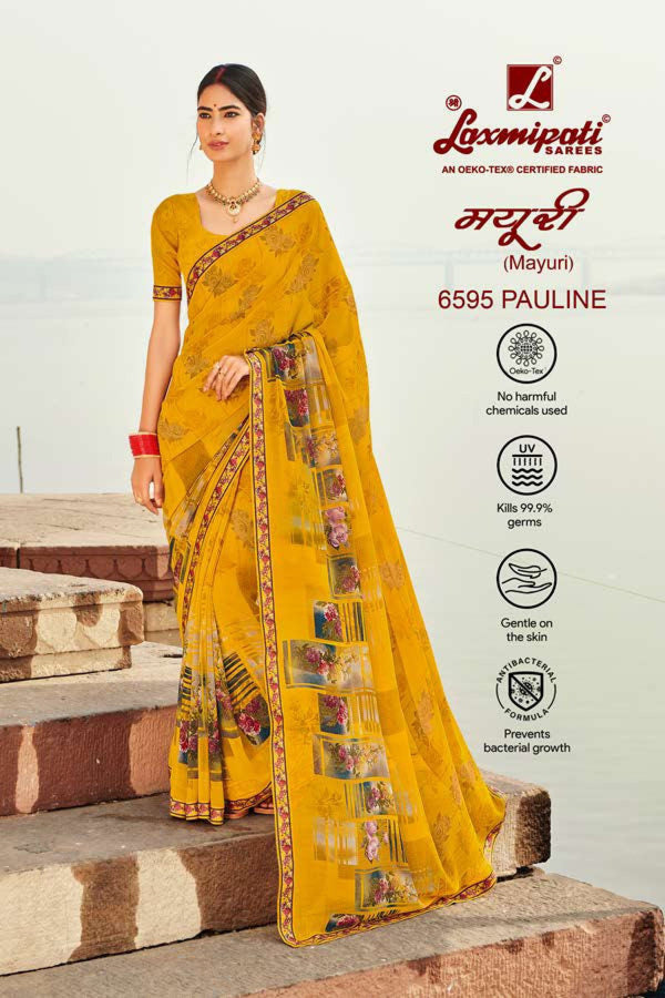 Laxmipati Mayuri 6595 Yellow Georgette Saree