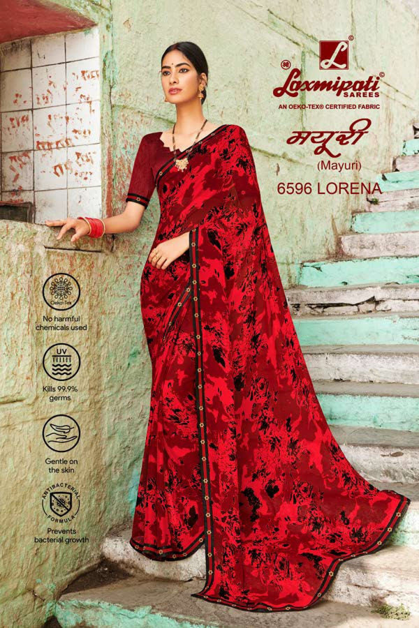 Laxmipati Mayuri 6596 Red Chiffon Saree