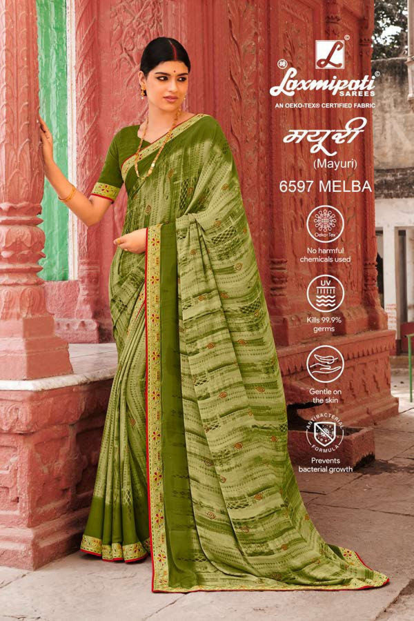 Laxmipati Mayuri 6597 Green Satin Silk Saree