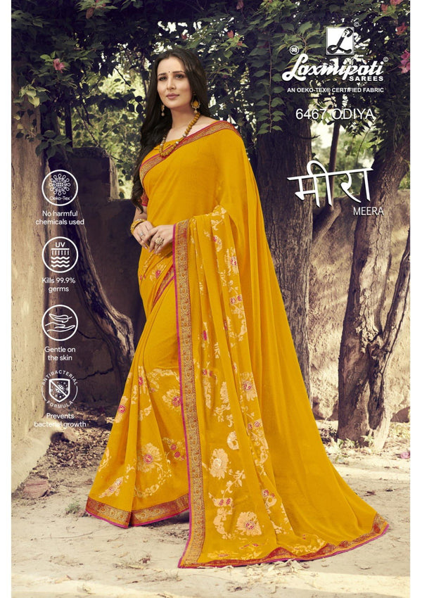 Laxmipati Meera 6467 Yellow Chiffon Saree