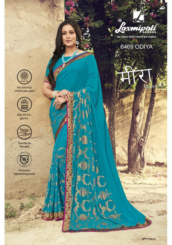 Laxmipati Meera 6469 Blue Chiffon Saree