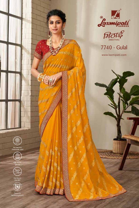 Laxmipati Meethai 7740 Orange Chiffon Saree