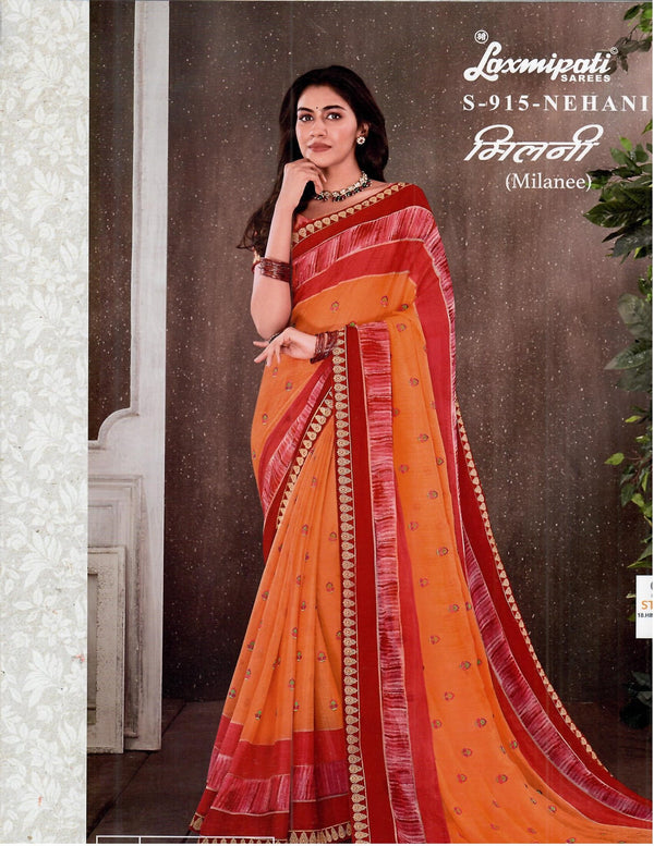 Laxmipati Milanee S-915 Orange Chiffon Saree