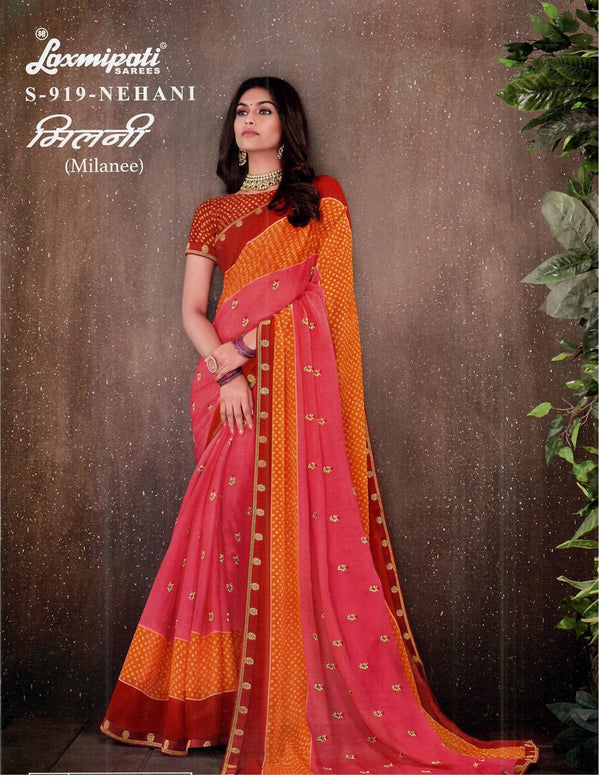 Laxmipati Milanee S-919 Pink Chiffon Saree