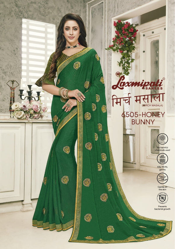 Laxmipati Mirch Masala 6505 Green Chiffon Saree