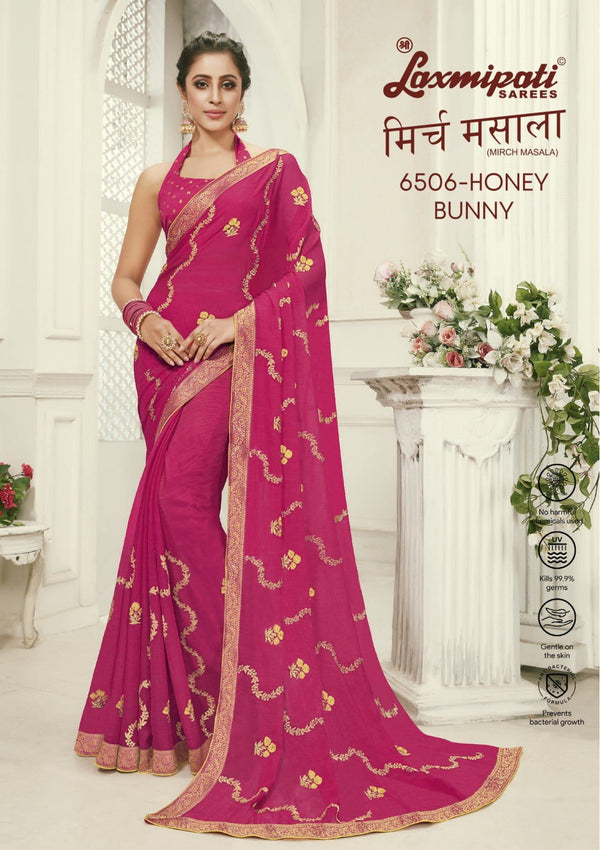 Laxmipati Mirch Masala 6506 Pink Chiffon Saree