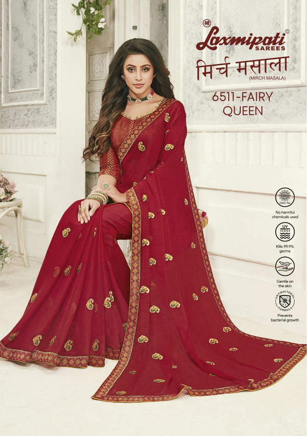 Laxmipati Mirch Masala 6511 Red Chiffon Saree