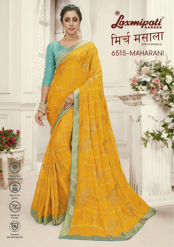 Laxmipati Mirch Masala 6515 Yellow Chiffon Saree