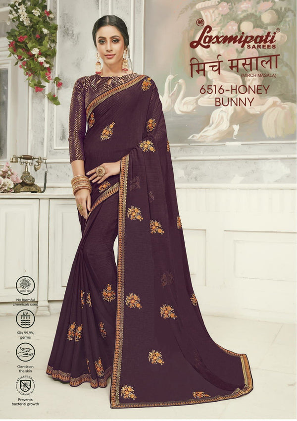 Laxmipati Mirch Masala 6516 Maroon Chiffon Saree