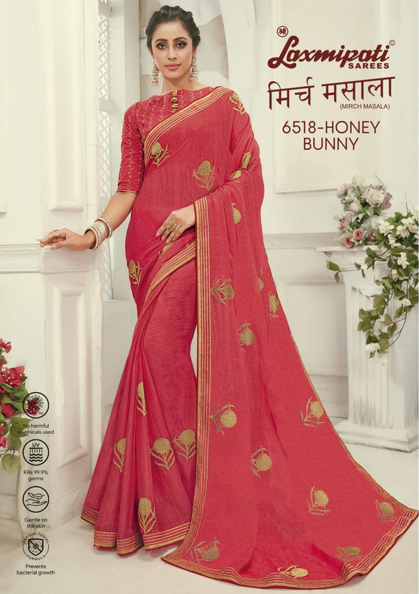 Laxmipati Mirch Masala 6518 Pink Chiffon Saree