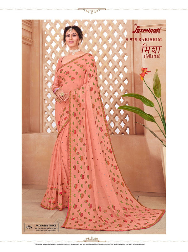 Laxmipati Misha S-975 Pink Chiffon Saree