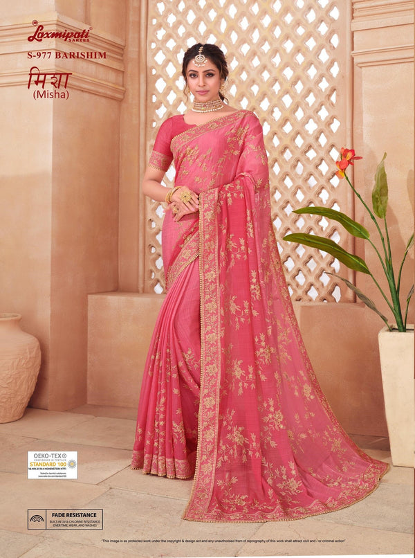 Laxmipati Misha S-977 Pink Chiffon Saree