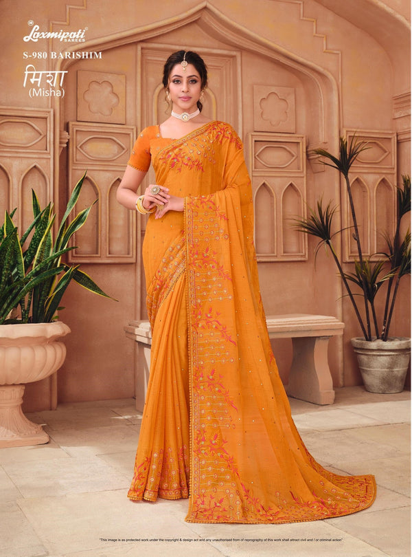 Laxmipati Misha S-980 Orange Chiffon Saree