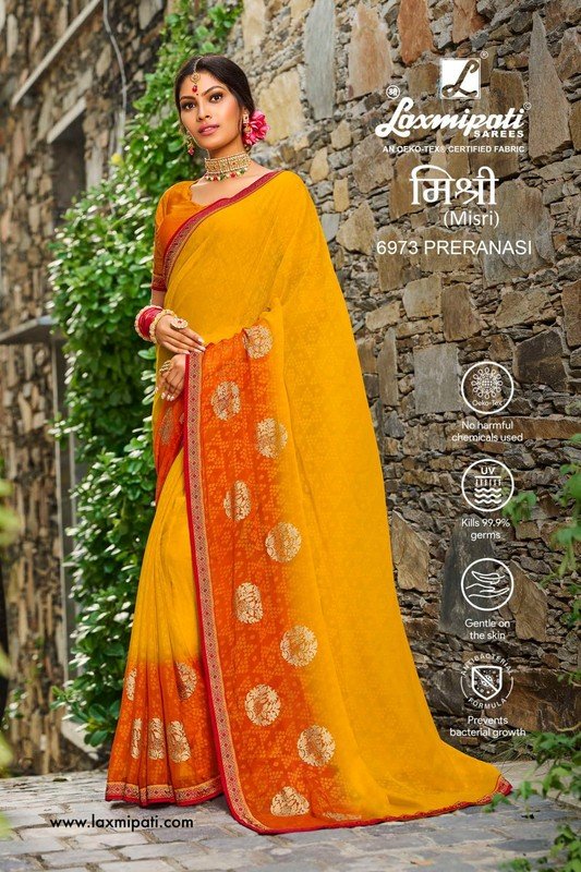 Laxmipati Misri 6973 Yellow Brasso Saree