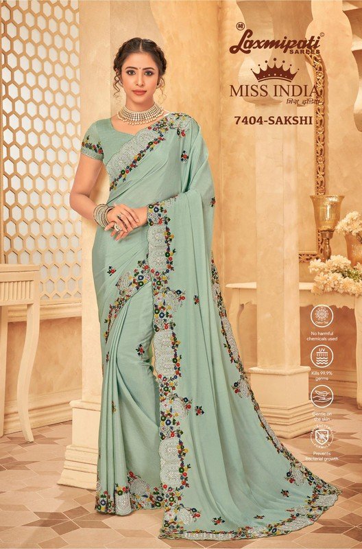 Laxmipati Miss India 7404 Blue Crepe Silk Saree