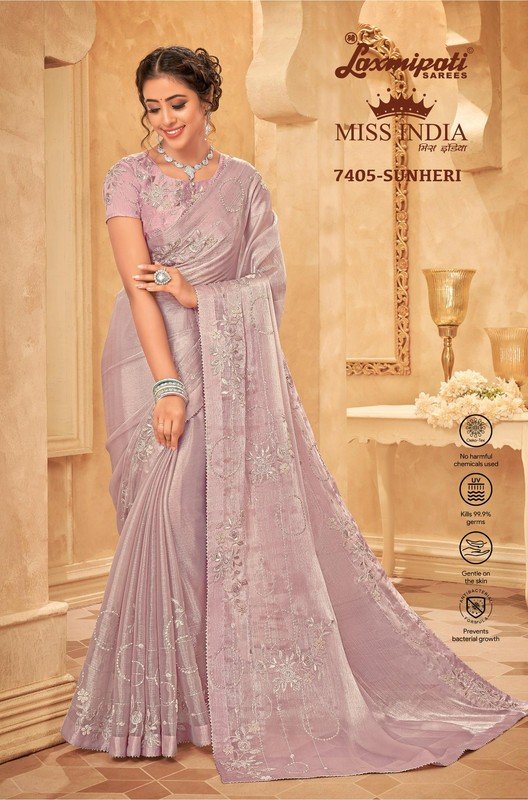 Laxmipati Miss India 7405 Mauve Tissue Organza Saree