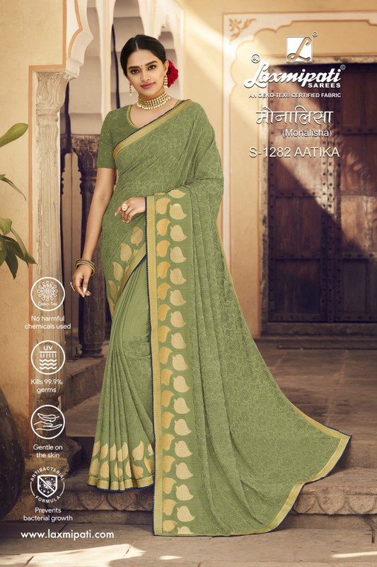 Laxmipati Monalisha S-1282 Green Chiffon Saree