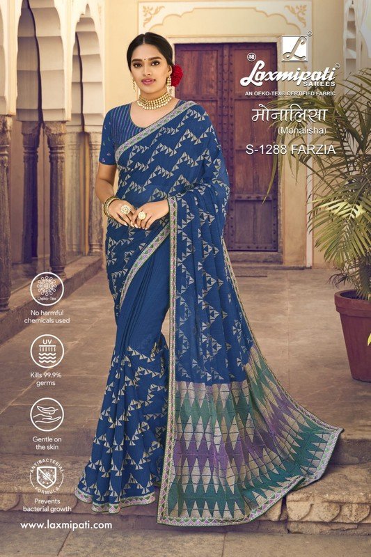 Laxmipati Monalisha S-1288 Blue Chiffon Saree