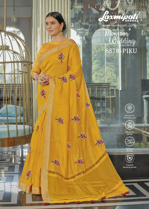 Laxmipati Monsoon Wedding 6878 Yellow Cotton Saree