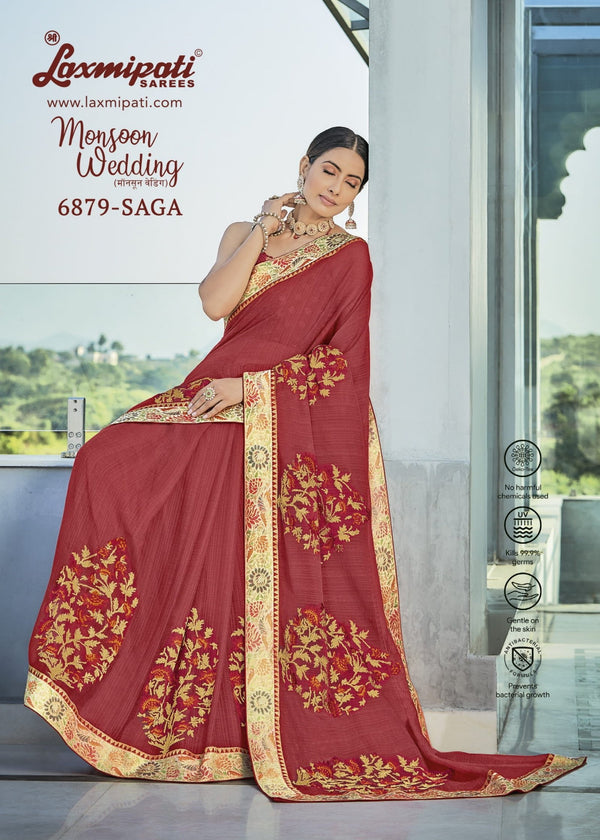 Laxmipati Monsoon Wedding 6879 Red Chiffon Saree