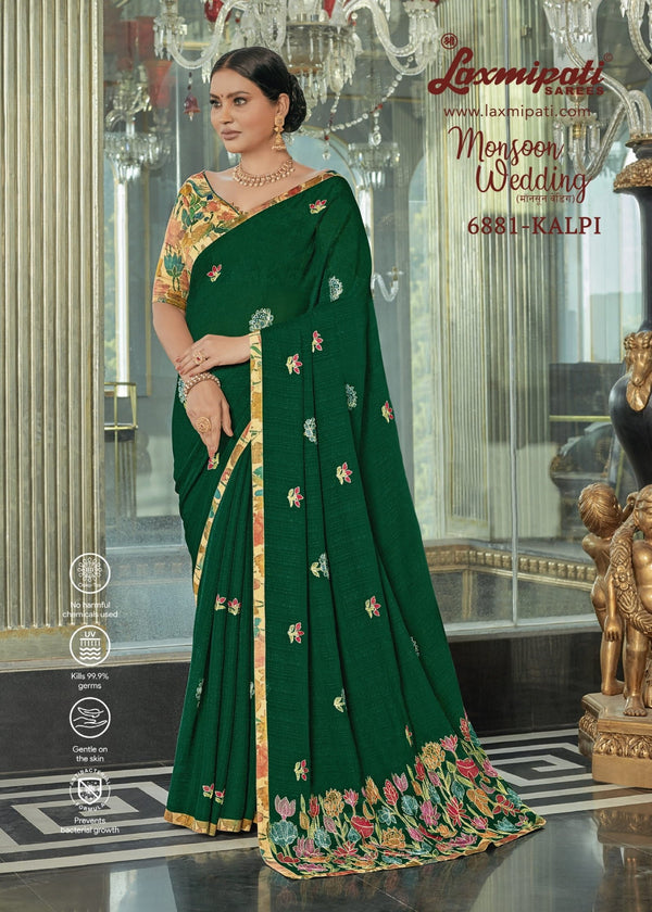 Laxmipati Monsoon Wedding 6881 Green Chiffon Saree