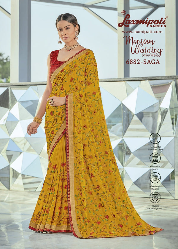 Laxmipati Monsoon Wedding 6882 Yellow Chiffon Saree