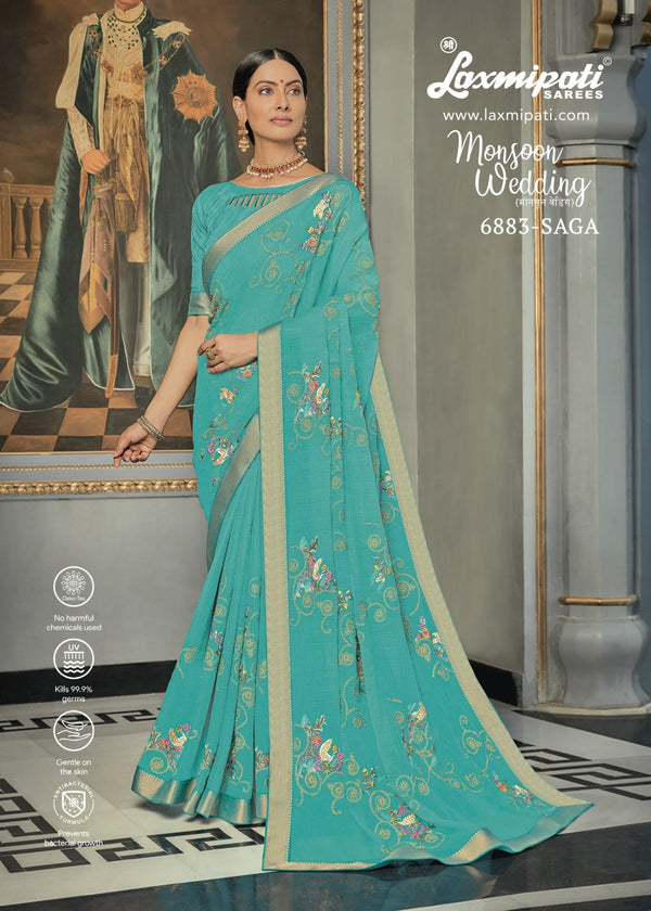 Laxmipati Monsoon Wedding 6883 Blue Chiffon Saree