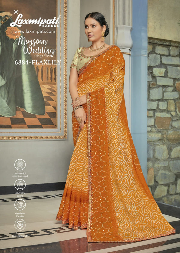 Laxmipati Monsoon Wedding 6884 Orange Tissue Silk Saree