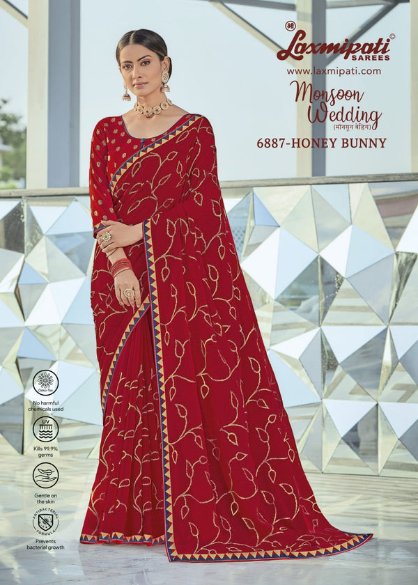 Laxmipati Monsoon Wedding 6887 Maroon Chiffon Saree