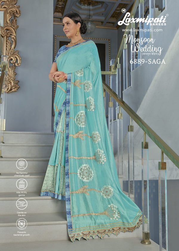 Laxmipati Monsoon Wedding 6889 Blue Vichitra Silk Saree