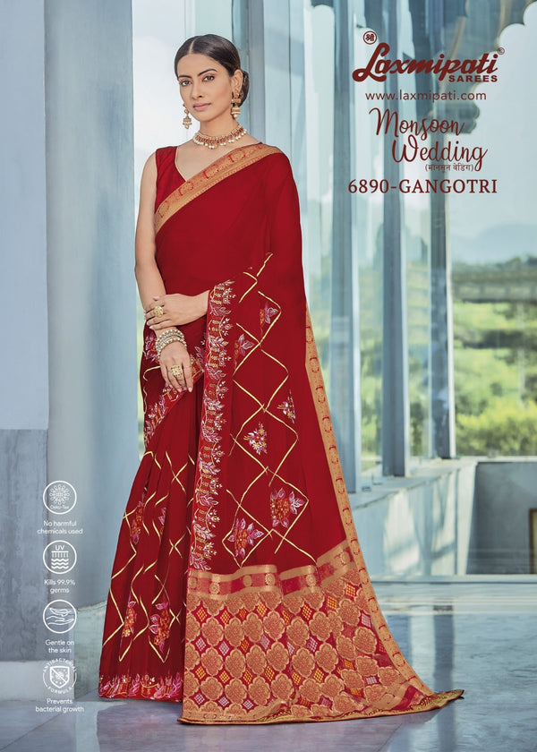 Laxmipati Monsoon Wedding 6890 Red Tissue Silk Saree