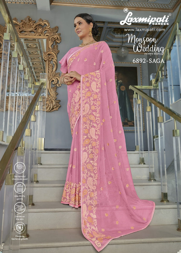 Laxmipati Monsoon Wedding 6892 Pink Chiffon Saree