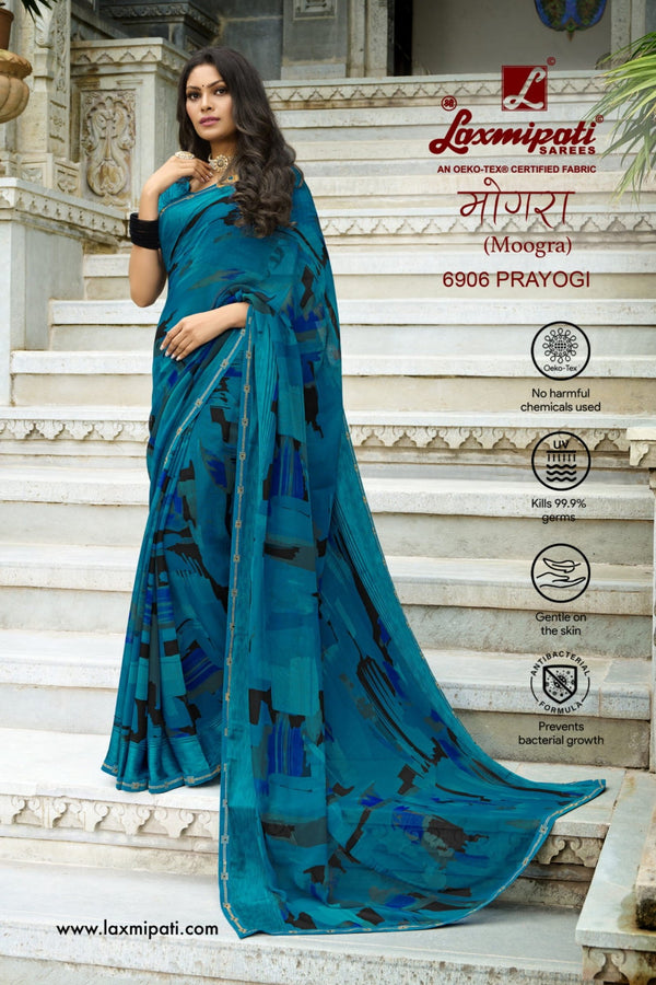 Laxmipati Moogra 6906 Blue Brasso Saree