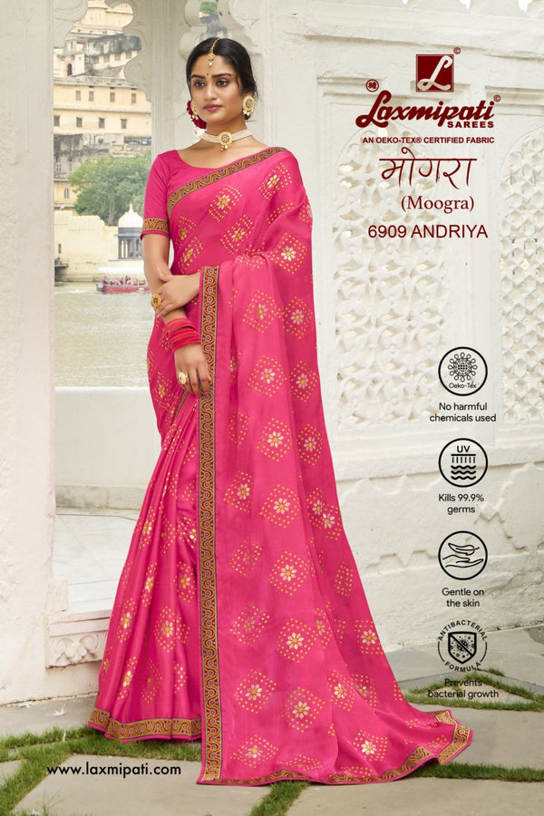 Laxmipati Moogra 6909 Pink Satin Chiffon Saree