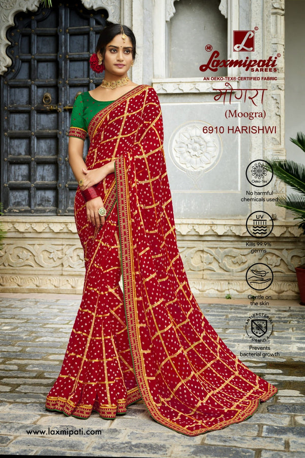 Laxmipati Moogra 6910 Red Chiffon Saree