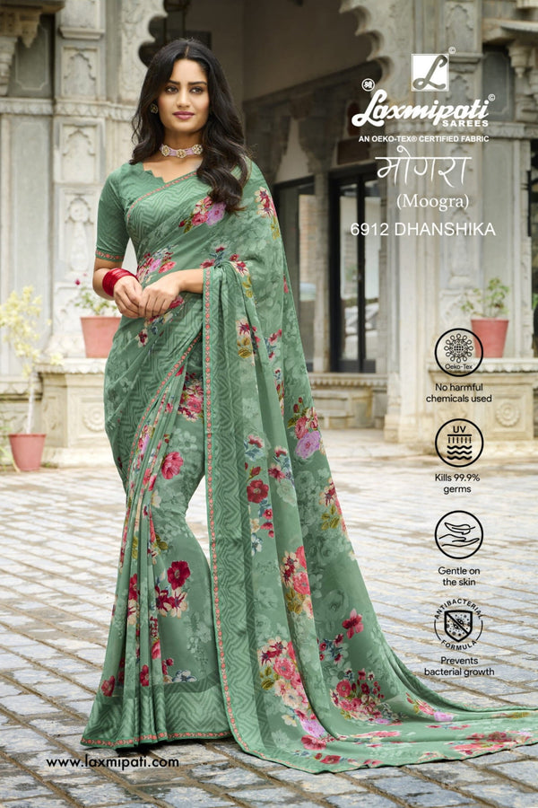 Laxmipati Moogra 6912 Green Georgette Saree