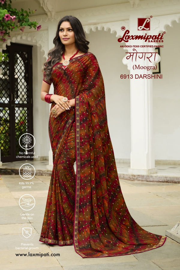 Laxmipati Moogra 6913 Brown Satin Chiffon Saree