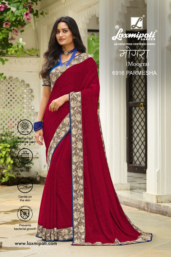 Laxmipati Moogra 6916 Red Chiffon Saree