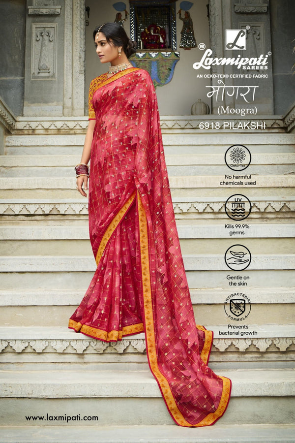 Laxmipati Moogra 6918 Red Chiffon Saree