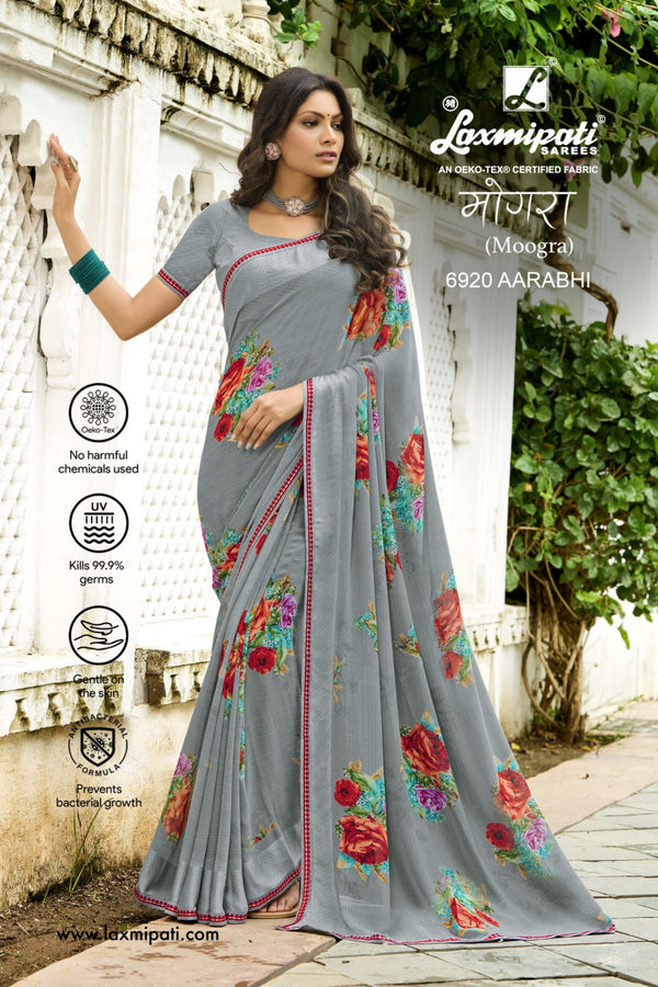 Laxmipati Moogra 6920 Grey Georgette Saree