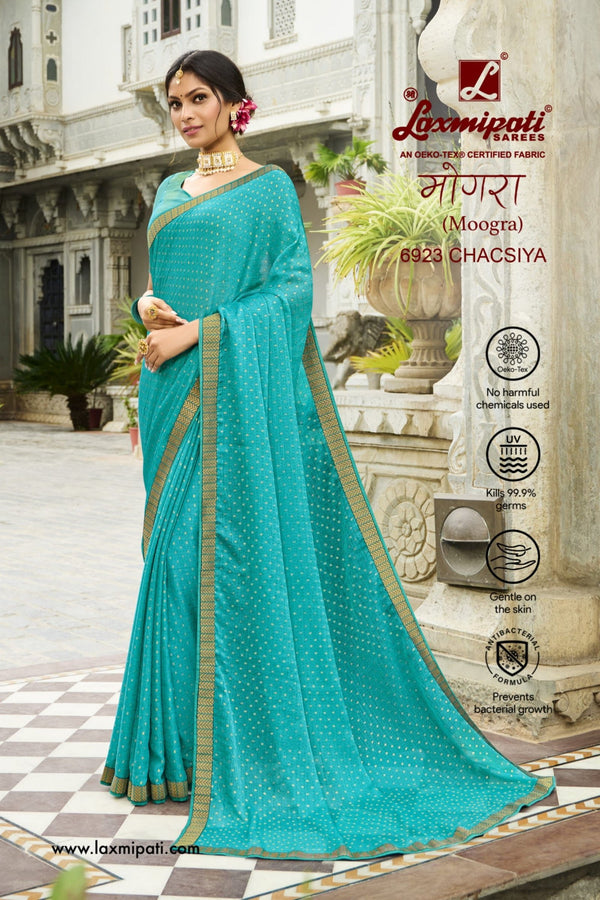 Laxmipati Moogra 6923 Blue Satin Chiffon Saree