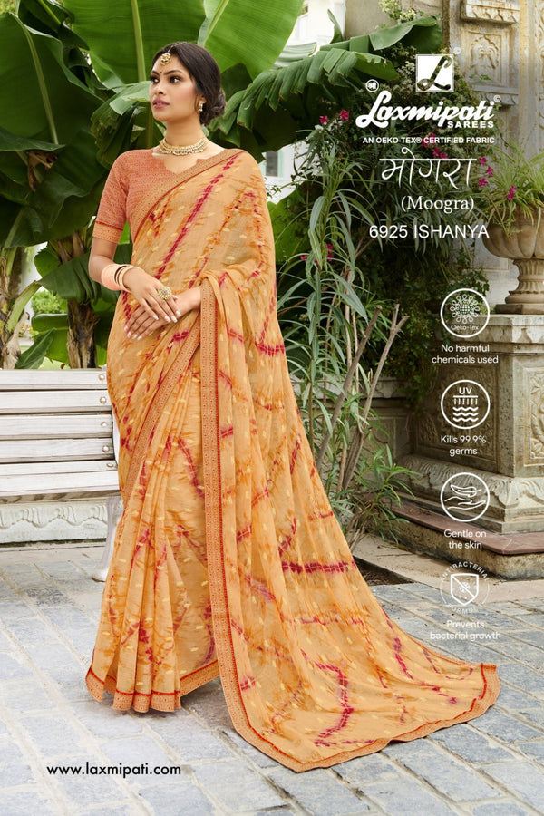 Laxmipati Moogra 6925 Yellow Chiffon Saree