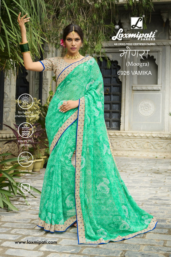 Laxmipati Moogra 6926 Green Chiffon Saree