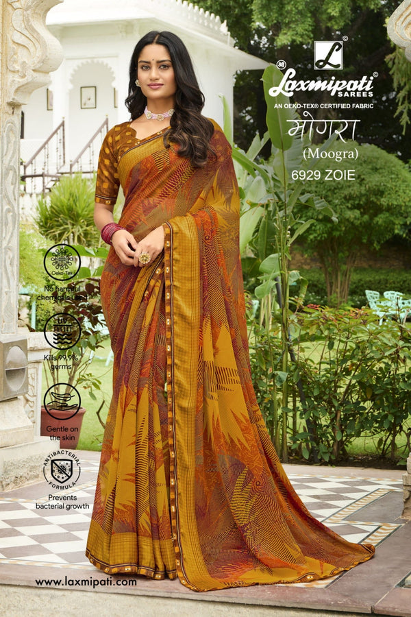 Laxmipati Moogra 6929 Yellow Georgette Saree