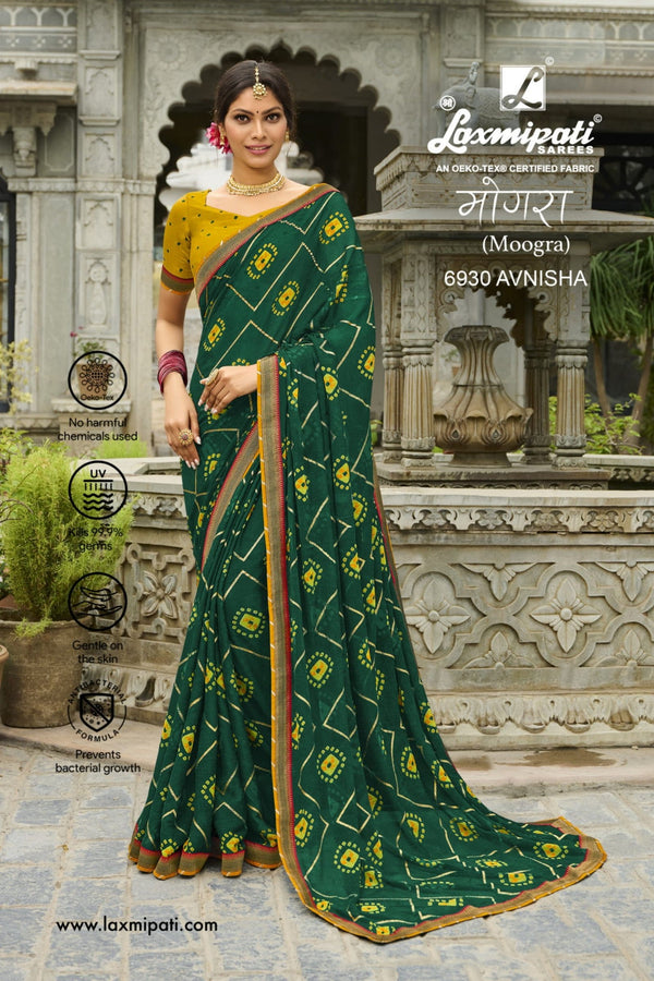 Laxmipati Moogra 6930 Green Chiffon Saree