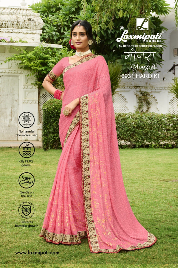 Laxmipati Moogra 6931 Pink Chiffon Saree